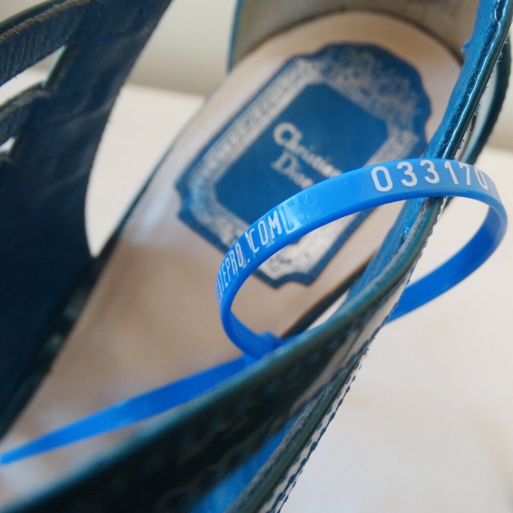 Christian DIOR 39/8.5 US, stiletto 4.5" heel ITALY cage Sandals Glossy Teal - Picture 3 of 13